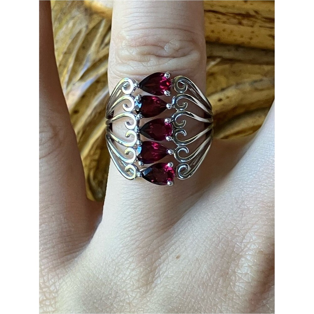 Natural Raspberry Garnet Sterling Silver Ring Size 6